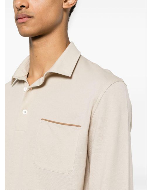 Zegna Natural Long-sleeve Piqué Polo Shirt for men