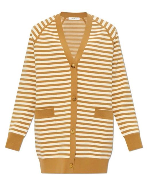 Max Mara Natural Striped V-Neck Cardigan