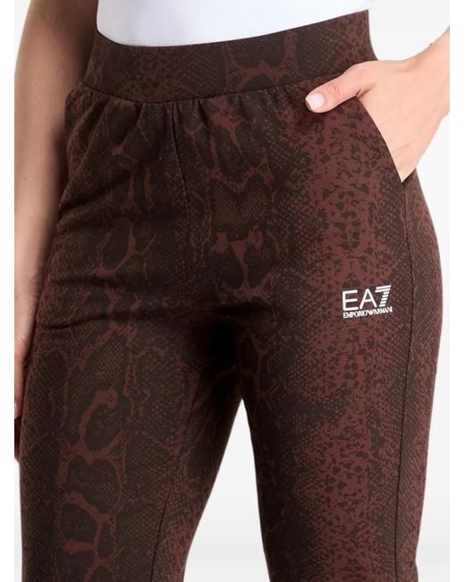 EA7 Brown Snakeskin-Print Track Pants