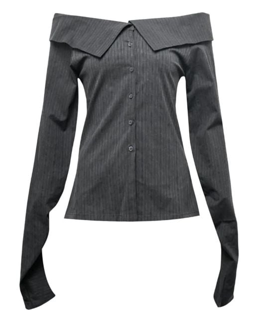 Hache Black Striped-Design Off-Shoulder Shirt