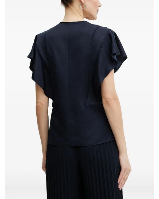BOSS Women's Blue Keyhole Ruffle-Sleeve Top