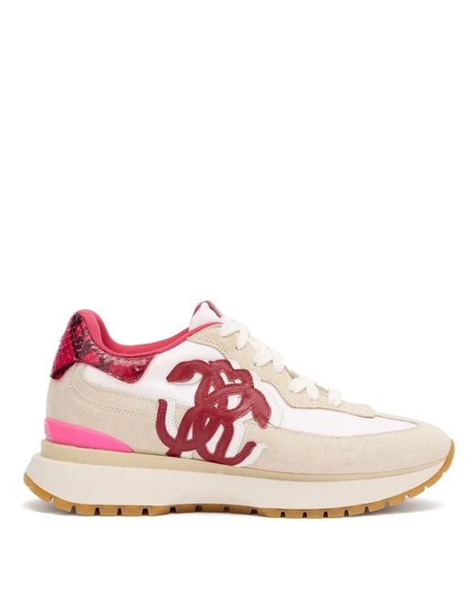 Roberto Cavalli Pink Python-Print Panel Sneakers