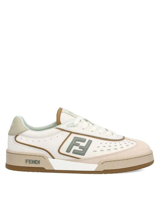 Fendi Leren Sneakers Met Ff Logo in het White