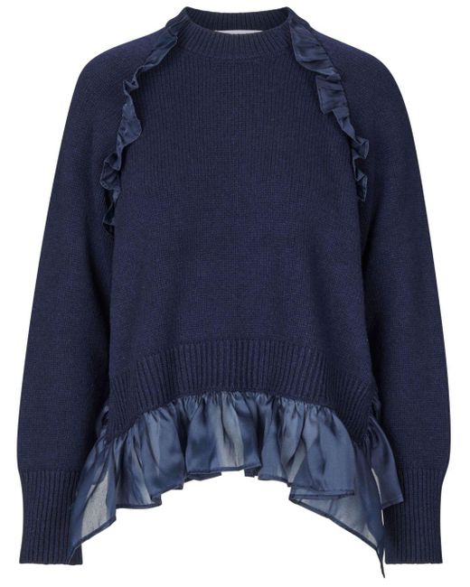 CECILIE BAHNSEN Blue Villy Ruffled Ribbed Jumper