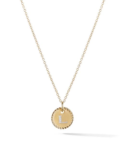 David Yurman Metallic 18Kt L Initial Charm Diamond Necklace