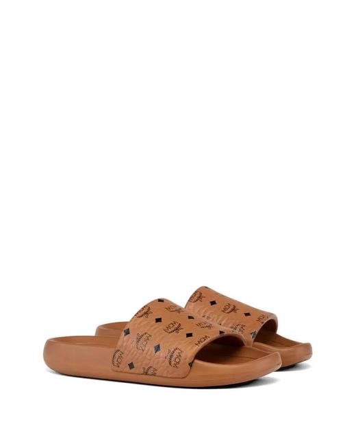 MCM Brown Visetos-Print Slides