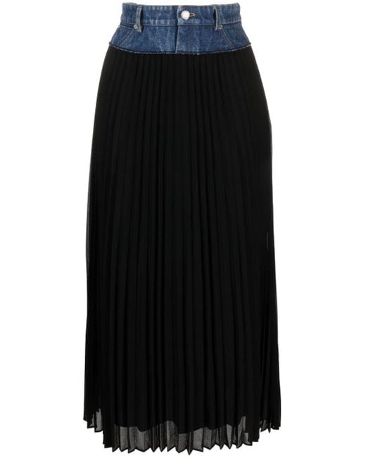 Sandro Black Denim-trim Pleated Skirt