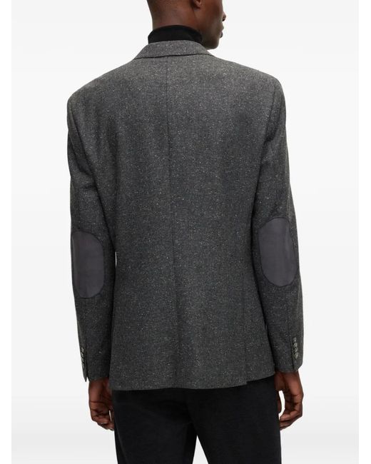 HUGO Black Elbow-Patch Wool Jacket for men