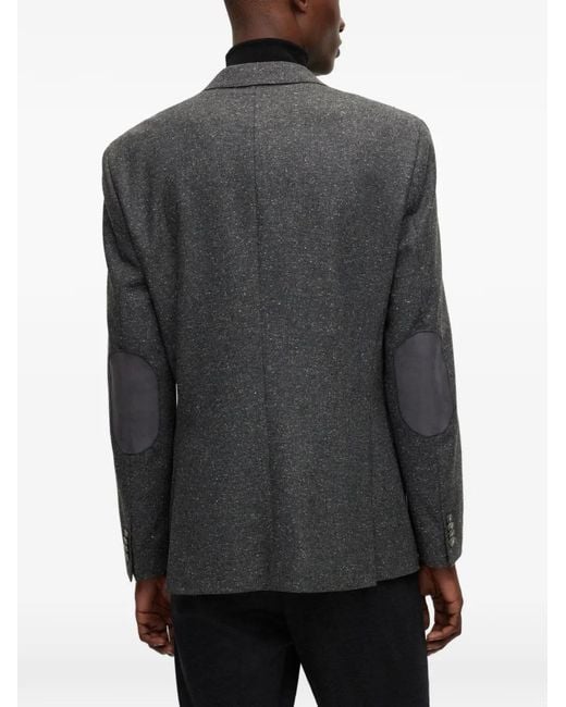 HUGO Black Elbow-Patch Wool Jacket for men