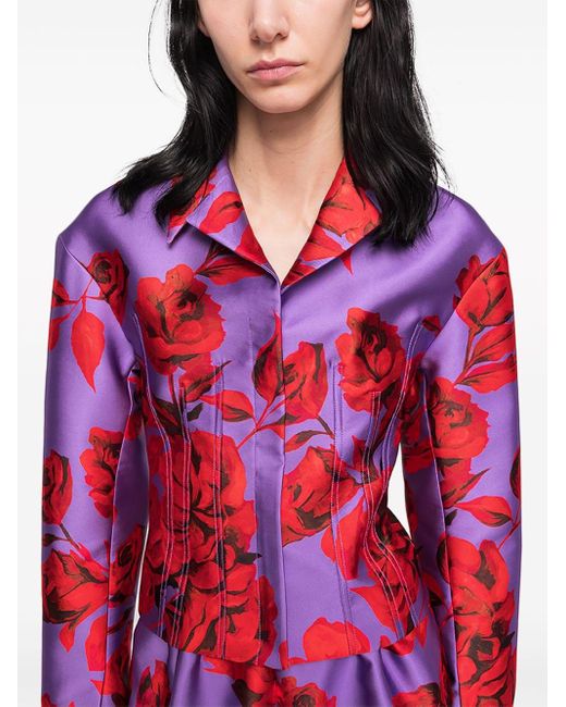 AZ FACTORY Red Hibiscus-print Cropped Jacket