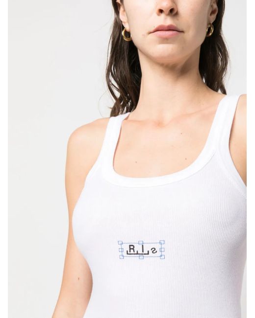 Random Identities White Logo-Print Ribbed-Knit Tank Top