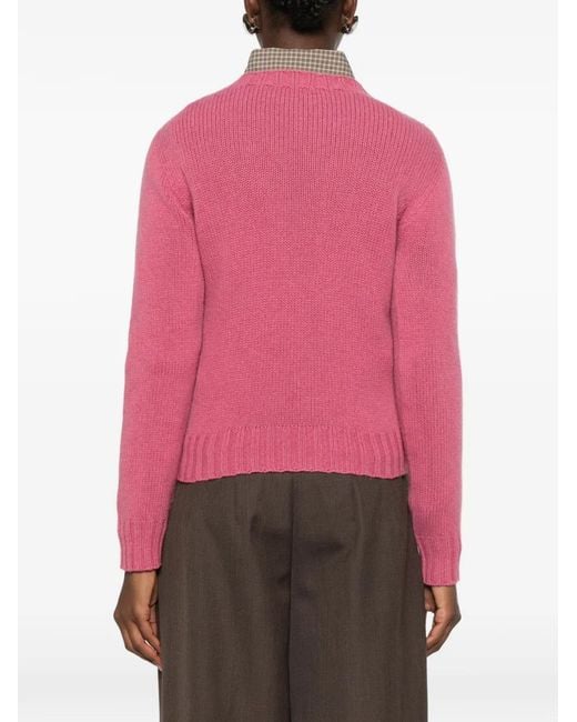 Aragona Pink Ribbed-Knit Crew-Neck Sweater