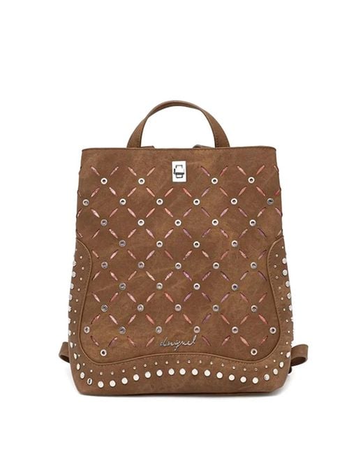 Desigual Brown Eyelet-Embellishment Backpack