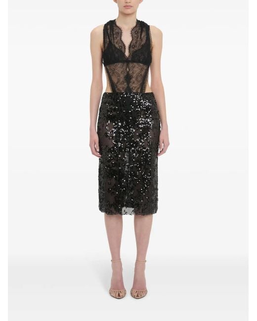 Victoria Beckham Women's Black Sequin-Embellished Pencil Midi Skirt mid length skirts