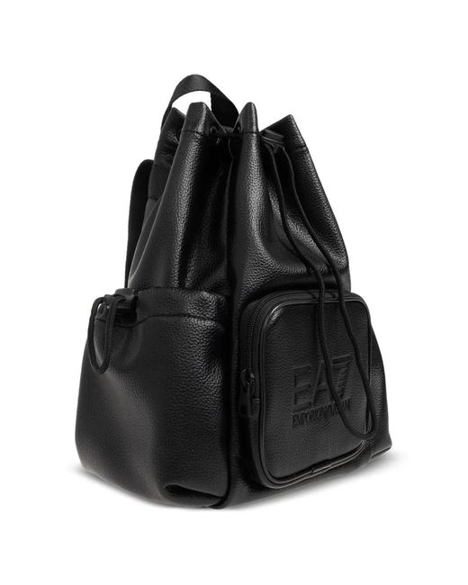 EA7 Black Logo-Embossed Drawstring Backpack