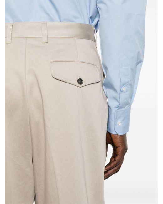 AMI Natural Pleat-detail Cotton Trousers for men