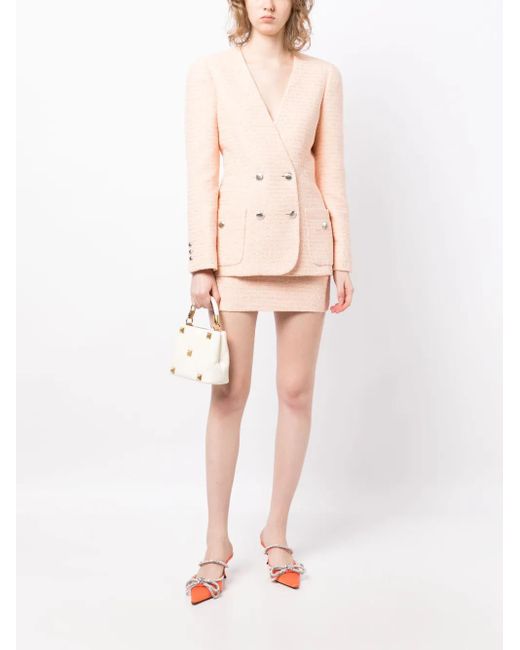 Alessandra Rich Natural Sequin-Embellished Tweed Miniskirt