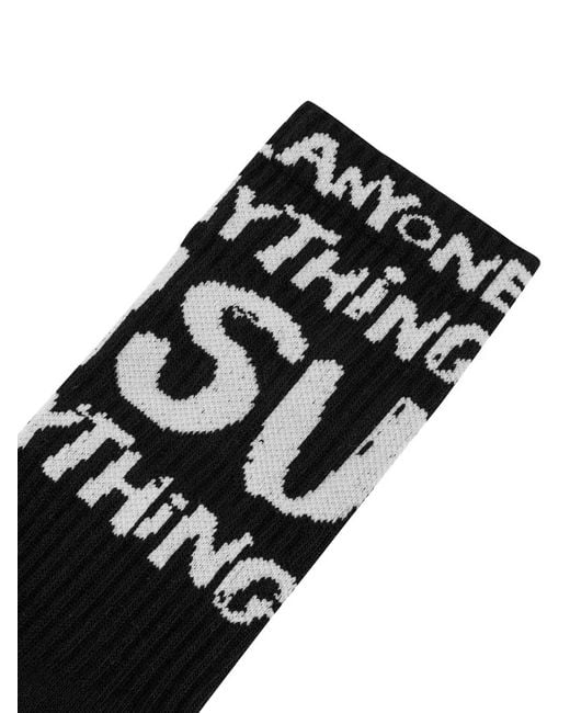 Evisu Black Slogan-Jacquard Socks