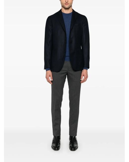 Woolrich Blue Wool Knit Embroidered Crewneck Sweater for men