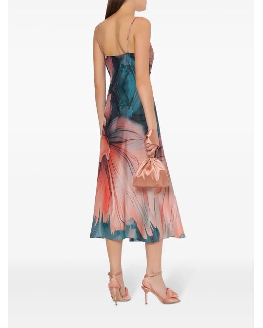 Alberta Ferretti Pink Floral-Print Midi Dress