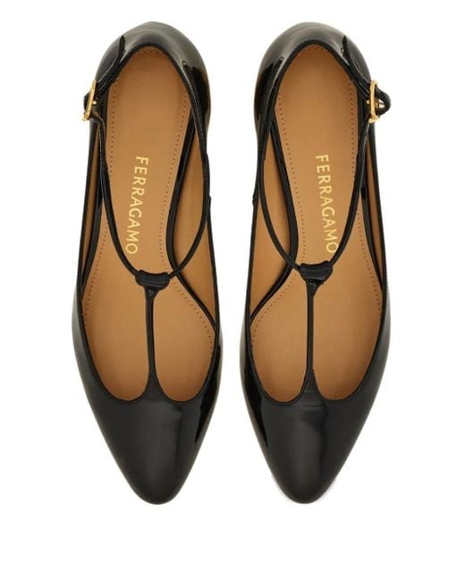 Ferragamo Black Heel-Detail Leather Pumps
