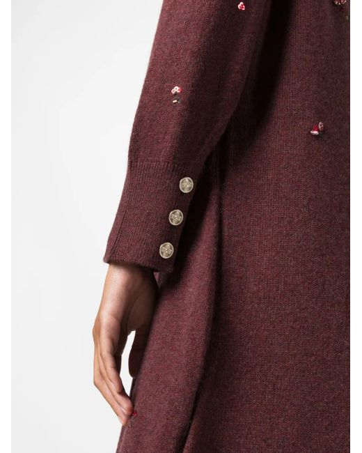 Barrie Red Floral-Embroidery Cashmere Dress