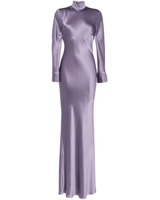 Michelle Mason Zijden Avondjurk Met Lange Mouwen in het Purple
