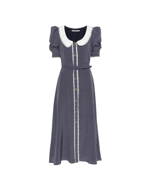 Alessandra Rich Blue Polka-Dot Midi Dress