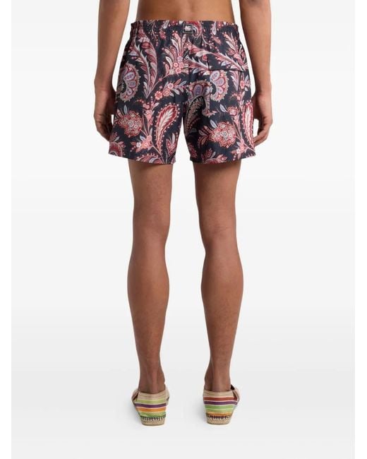 Etro Blue Paisley-Print Swim Shorts for men