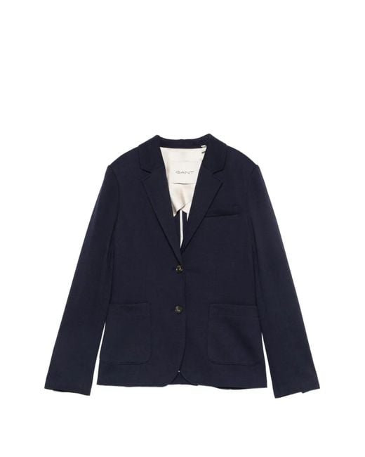 Gant Blue Single-Breasted Notch-Lapel Blazer