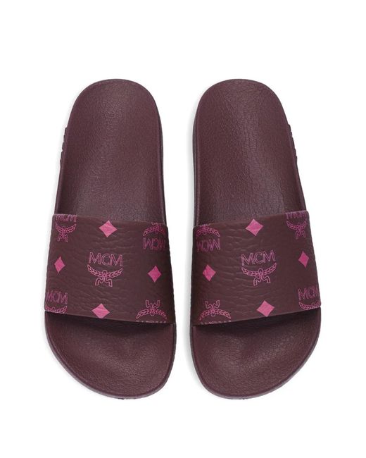MCM Purple Monogram-Print Slides