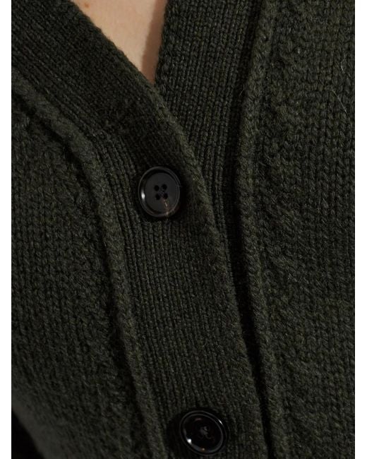 Jil Sander Green V-Neck Ribbed-Trim Cardigan