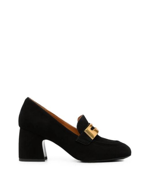 Linda Baumann Black Logo-Plaque Block-Heel Loafers