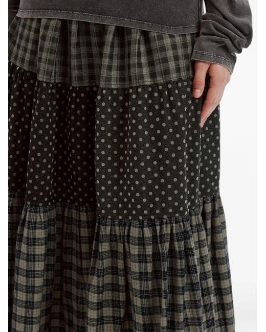 Mini Cream Black Patchwork Tiered Maxi Skirt