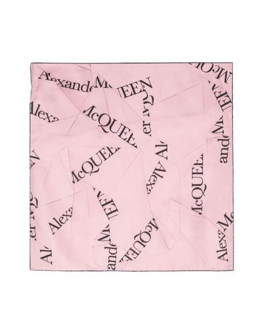 Alexander McQueen Pink Silk Scarf With Logo