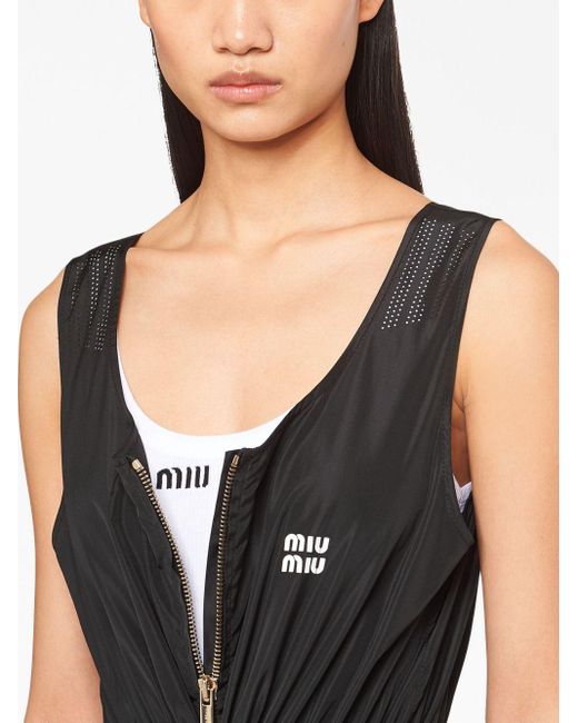 Robe zippée courte à design sans manches Miu Miu en coloris Black