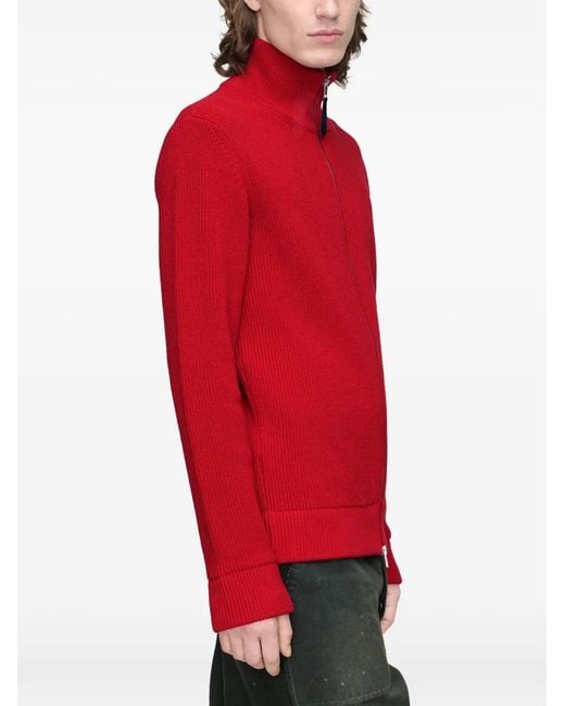 Maison Margiela Red Ribbed Zip-Up Sweatshirt for men