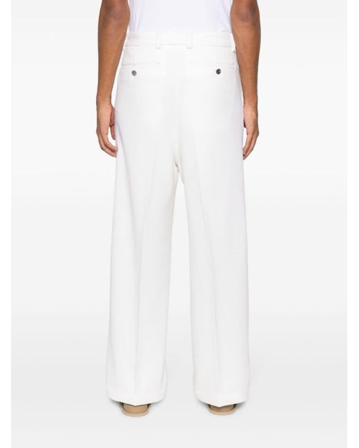 AMI White Wool-blend Wide-leg Trousers for men