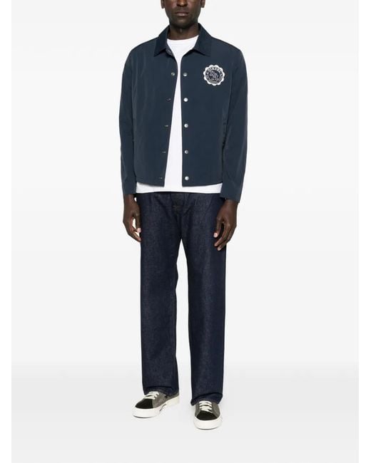 DIESEL Blue Button-Up Jacket With Patch Logo for men