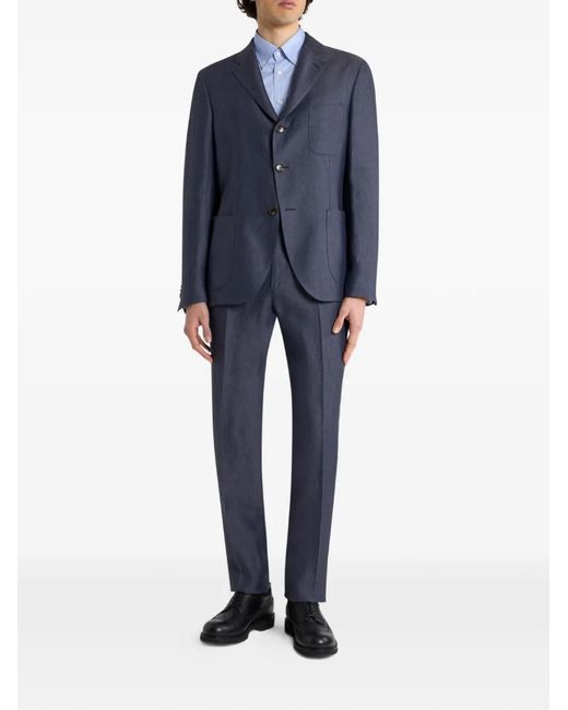 Etro Blue Chevron Single-Breasted Linen Jacket for men