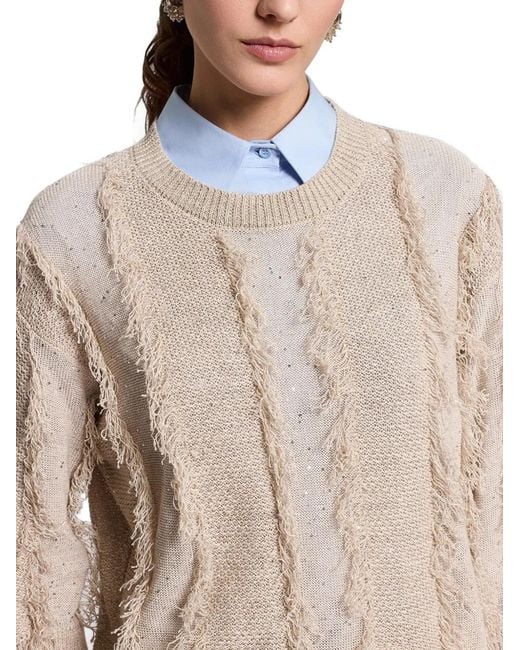 Peserico Natural Sequinned Fringed Sweater