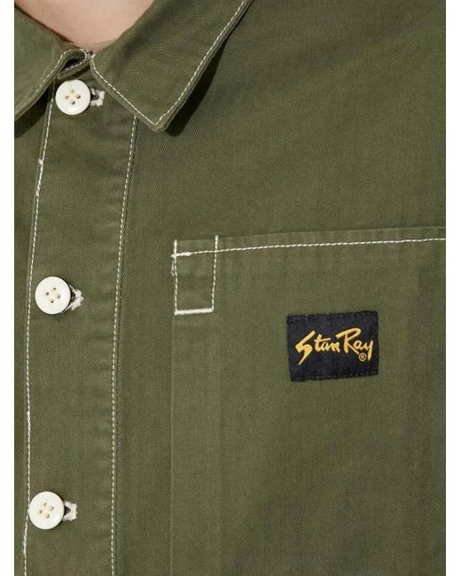 Stan Ray Green Contrast-Stitch Half-Buttoned Shirt for men