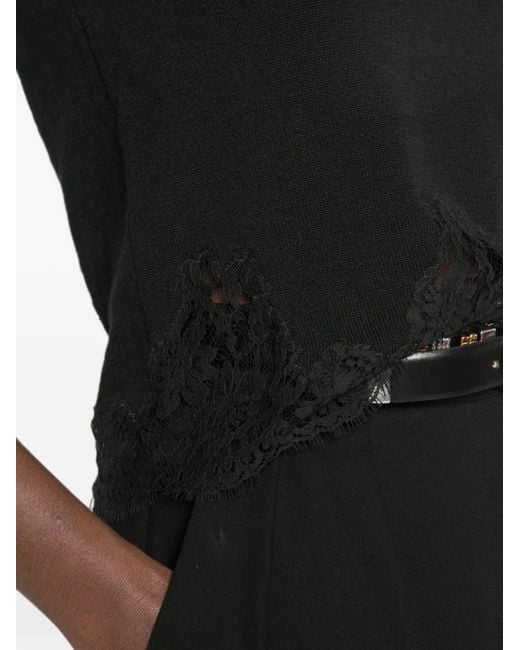 ERMANNO FIRENZE Black Short-Sleeve Lace-Trim T-Shirt