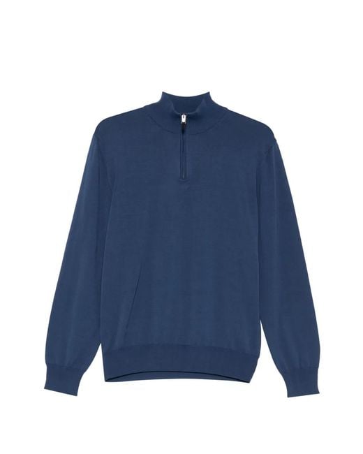 Canali Blue Zip-Neck Sweater for men