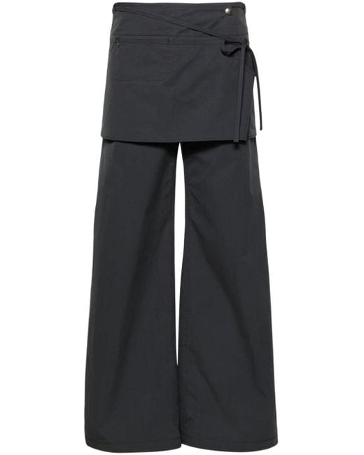 Low Classic Black Layered Wrap-skirt Flared Trousers