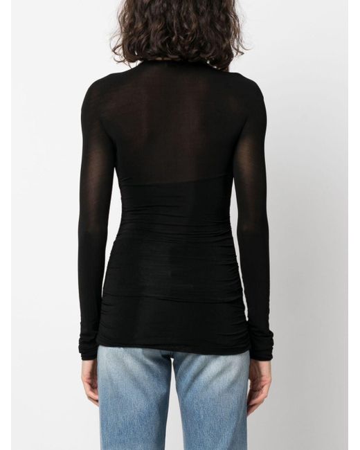 Saint Laurent Black Semi-sheer Roll-neck T-shirt