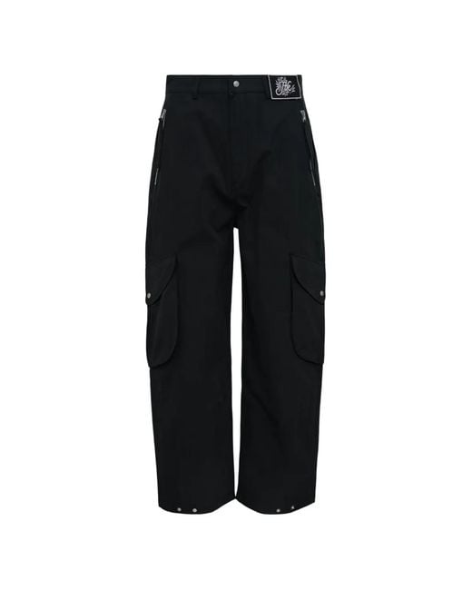 JUNTAE KIM Black Artisanal Petal Pocket Cotton Cargo Trousers for men