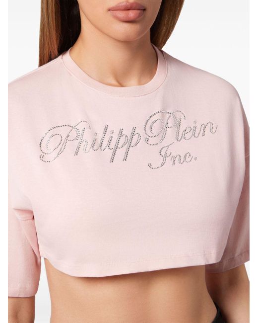 Philipp Plein Pink Logo-embellished Cropped T-shirt