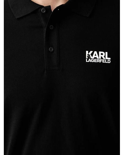 Karl Lagerfeld Black Logo-Print Short-Sleeve Polo Shirt for men