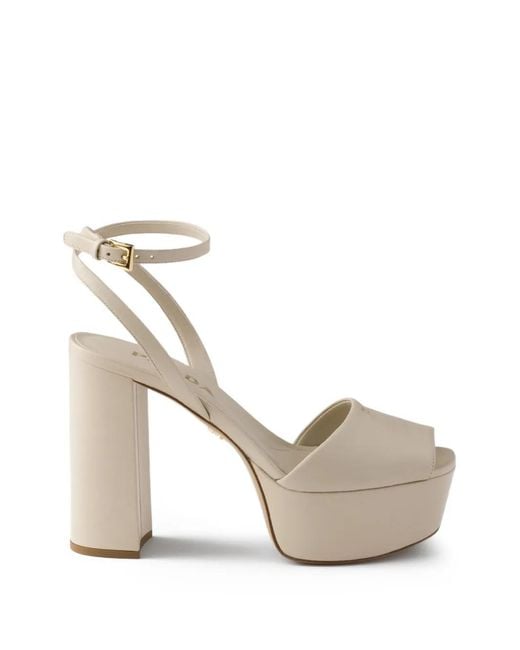 Prada White Sandales En Cuir À Plateforme